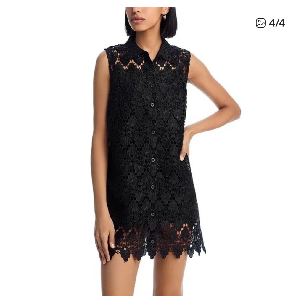 New! Frame Denim Black Button-Up Lace Mini Dress with underslip